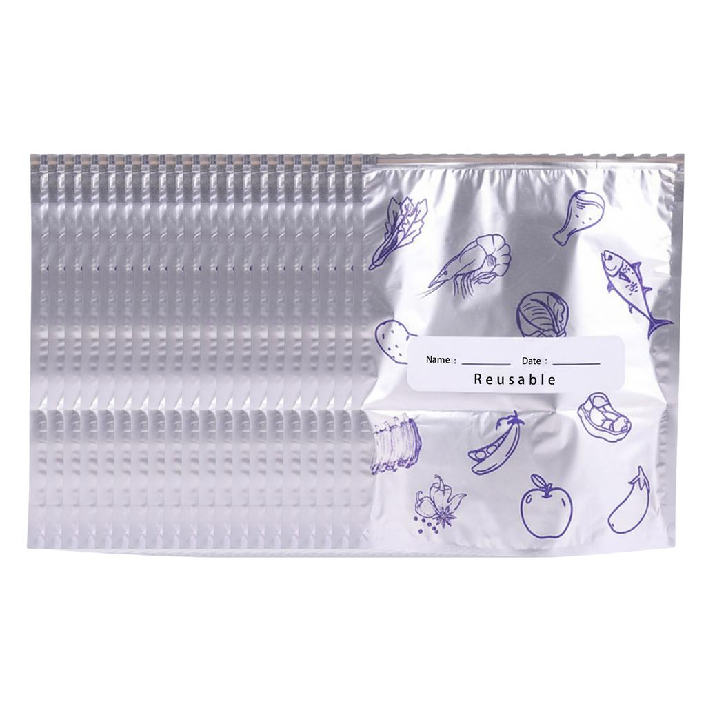 Reusable Aluminum Foil Vacuum Zipper Pouches with Label Freezer Safe & Leak Proof Stand Up Storage Bags for Vegetable Fruit Meat