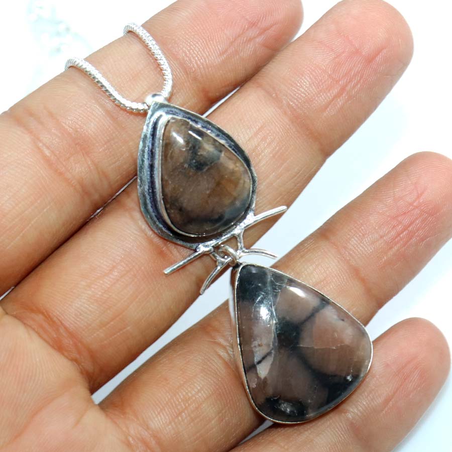 Long Chiastolite (Cross Stone) 925 Silver Plated Necklace 18" Fashion Sale F1y23