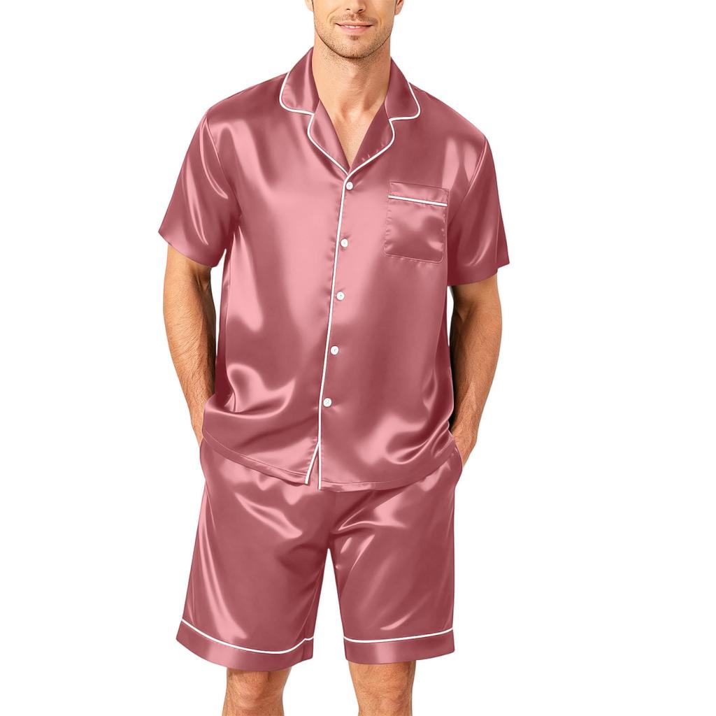 Men's Short Sleeve Pajama Set Button Down Shirt and Shorts Soft Lightweight Sleepwear Set Available In Sizes S To XXXXL