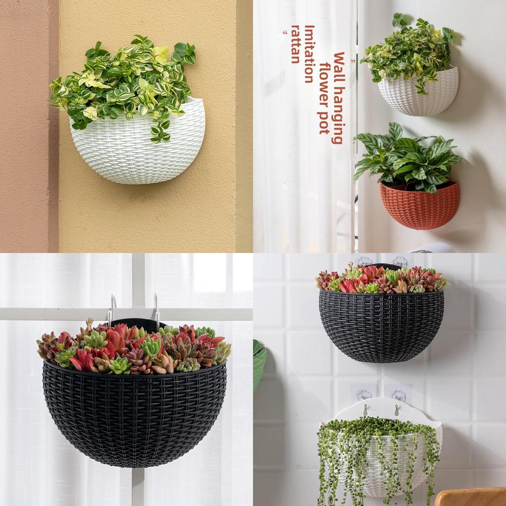 Wall Mount Planter With Rattan Style Wicker Design For Indoor Garden Decor