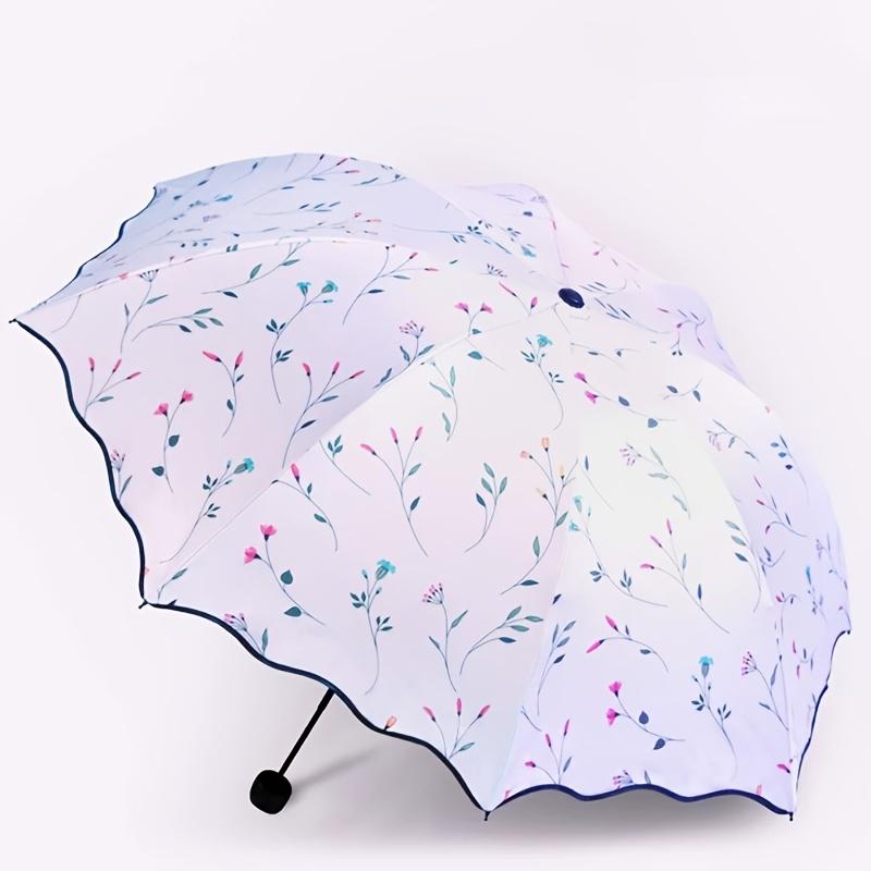 Sombrilla Plegable de Protección UV de 3 Pliegues Ligera Sombrilla de Sol Parasol de Verano para Exteriores Impermeable Resistente al Viento