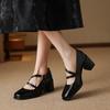 Krazing Pot Sheepskin Round Toe Size 41 Chunky High Heels Buckle Straps Vintage Autumn Pumps