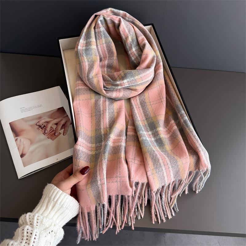 Elegants Classics Plaid Designer Winter Warm Scarf Women Luxury Neckerchief Cashmere Shawl Blanket Wrap Pashmina Tassel Lady