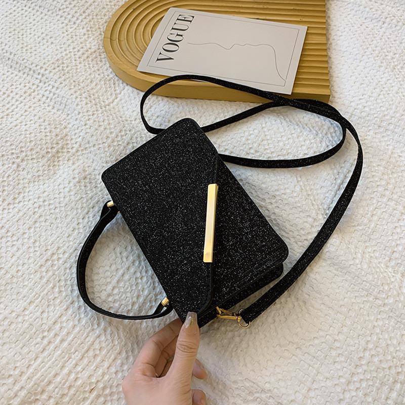 Трендовая корейская мини-сумочка для женщин, шикарная сумка кроссбоди черного, серебристого, зеленого, красного, золотого цвета чёрный