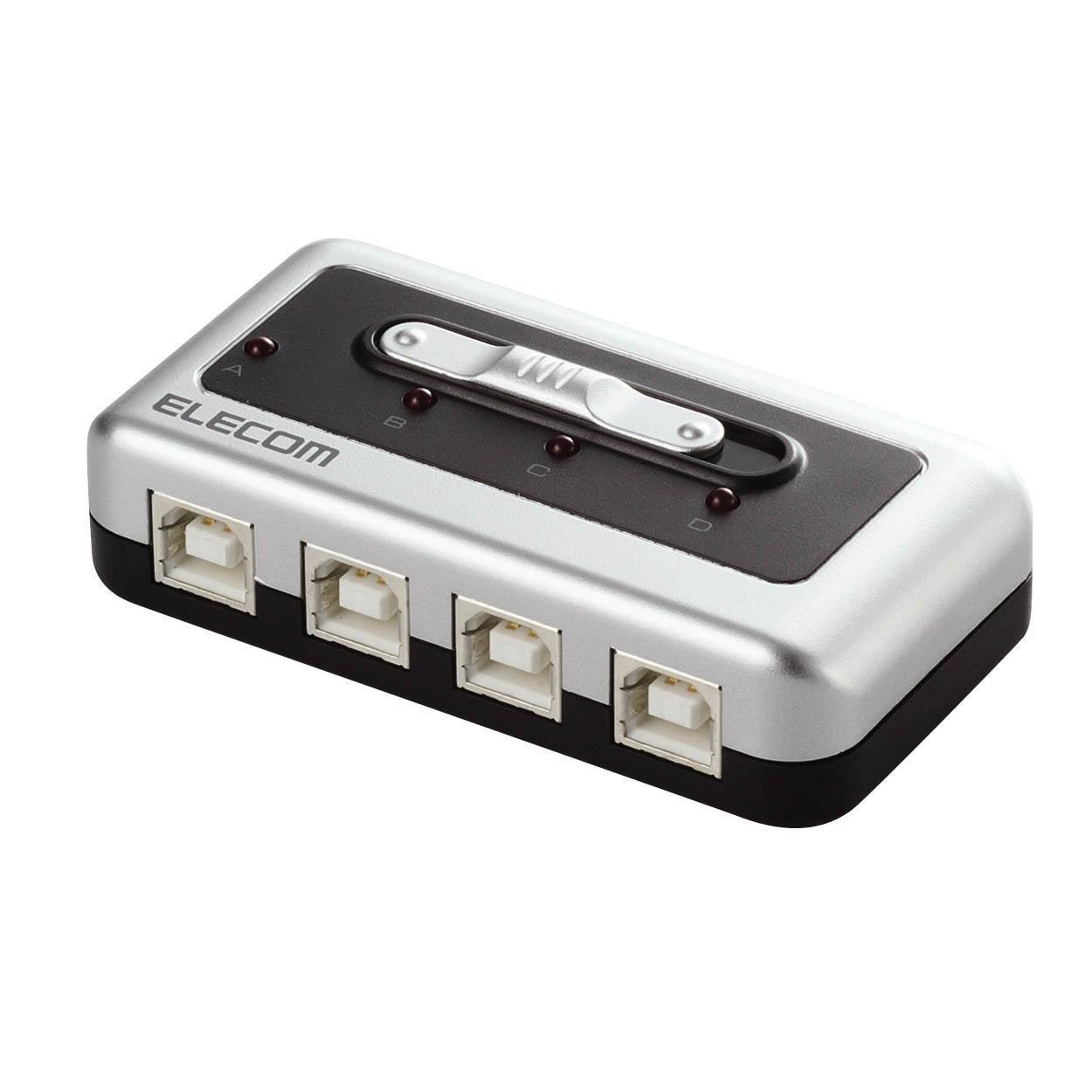 ELECOM USB USB Switch, Manual, 2.0 Compatible, 4-Port, U2SW-T4