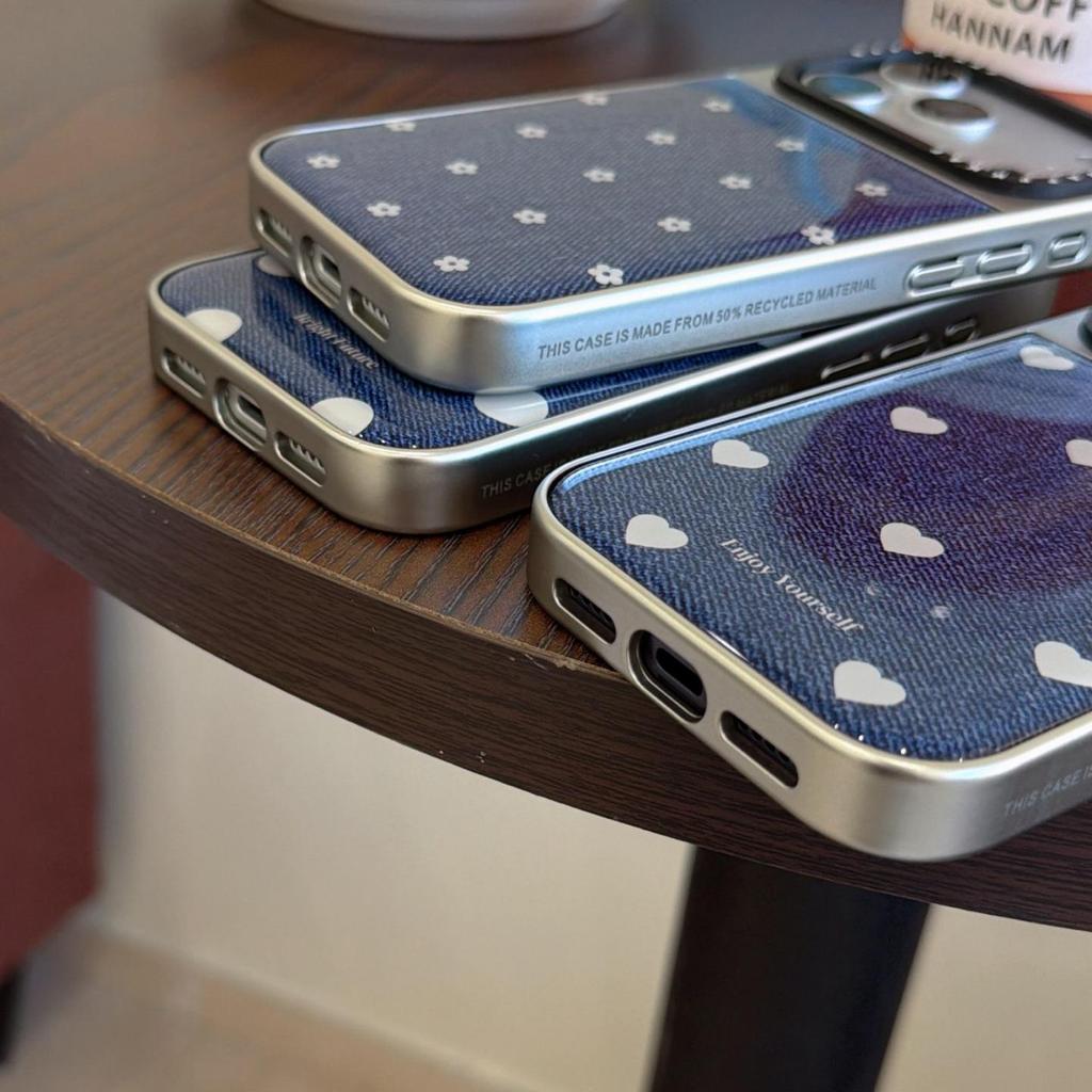 Denim Heart Flower Protective Case for iPhone 13-17 Pro/Pro Max