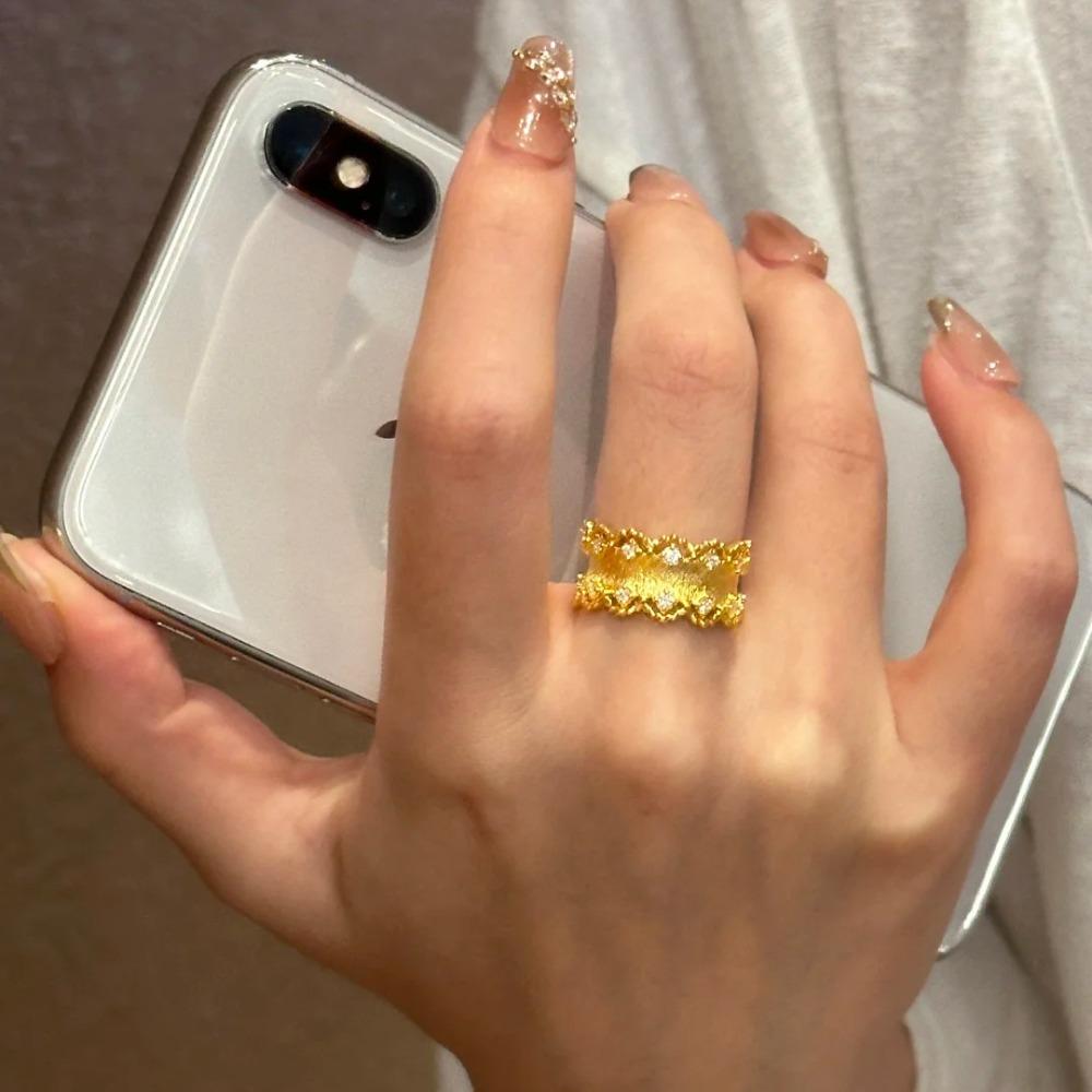 Italian Buccellati Inspired Lace Ring for Women Elegant Luxury Diamond Rhinestone Gold Plated Fashion Jewelry