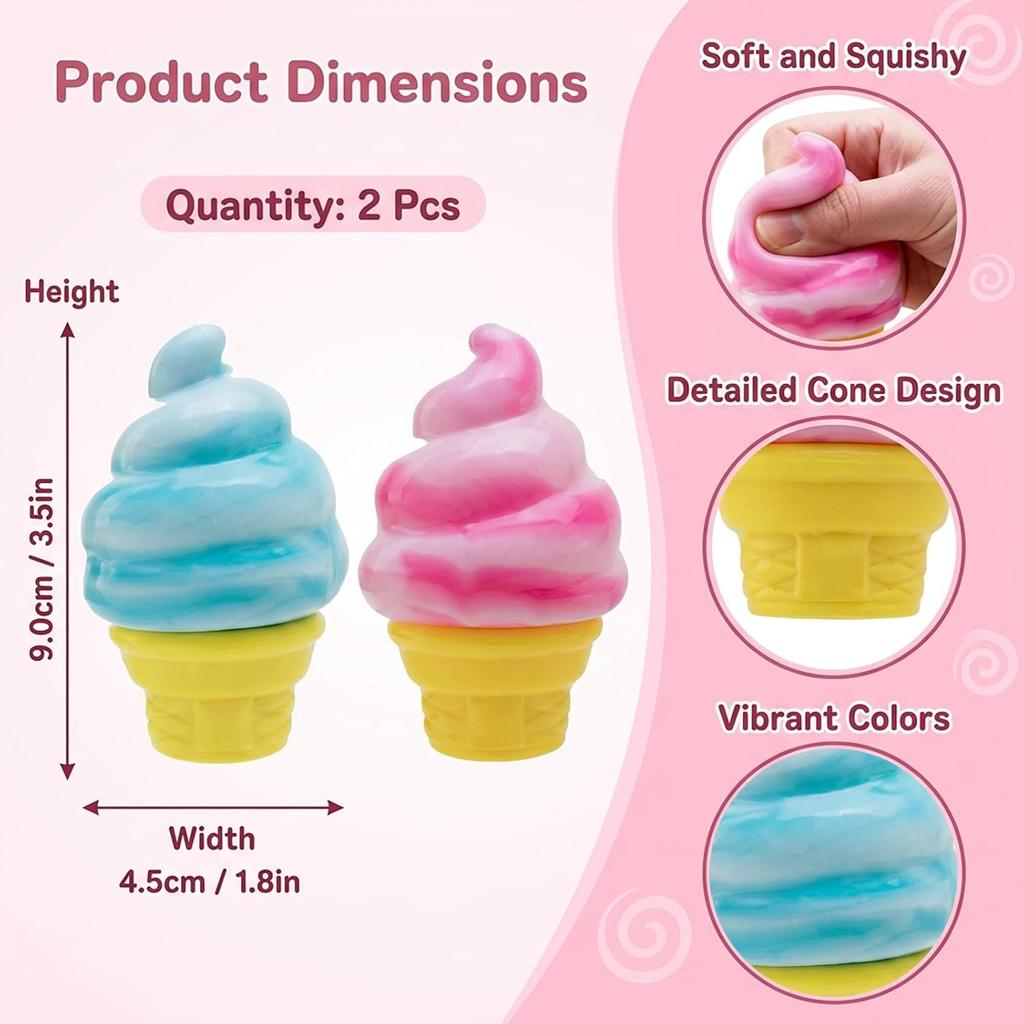 Ice Cream Squishy Stress Relief Toys, Cute Fidget Toys Squishies for Kids Youth Adults, Sugar Squishies Handheld Stress Ball for Anxiety Relief Focus