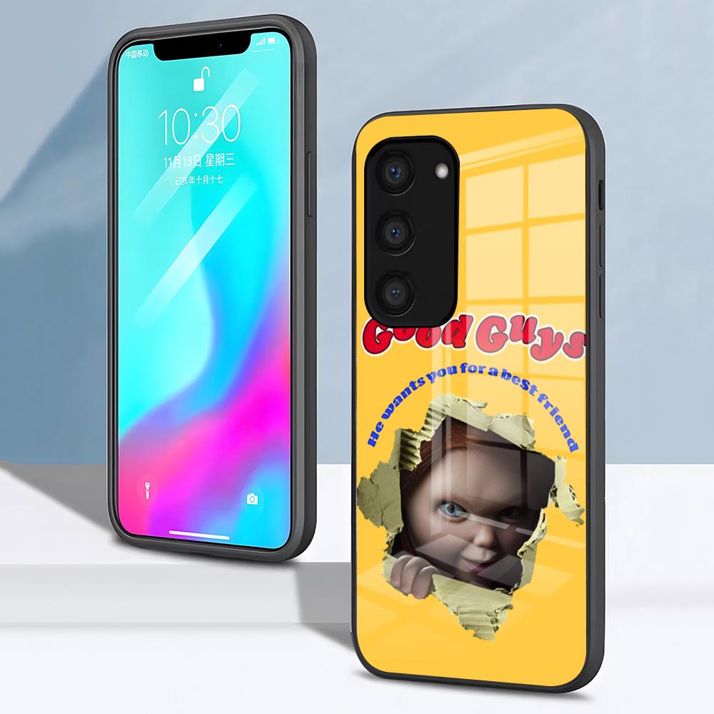 Chucky Doll Horror Movie Phone Case For Samsung S26 S25 S24 FE S23 S22 S21 Plus S20 Ultra Note20Ultra Black Glass Cover