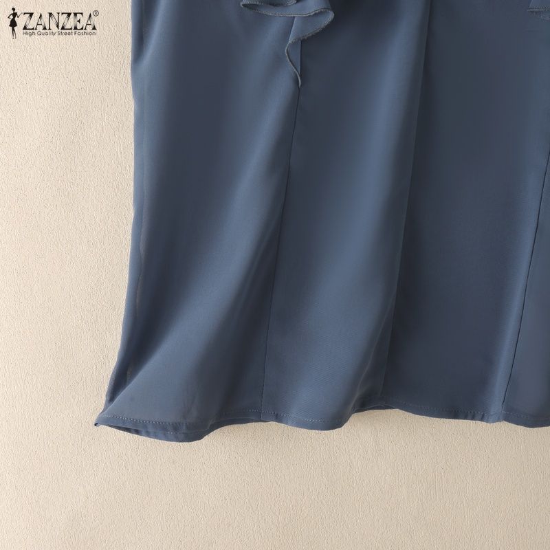 ZANZEA Women Elegant Ruffles V-neck Solid Color Sleeveless Blouse
