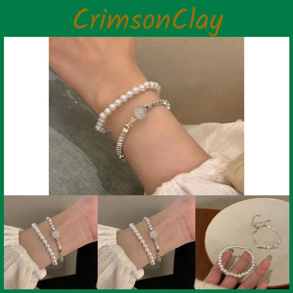 Exquisite Irregular Silver Pearl Layering Bracelet Chic Fashionable Jewelry