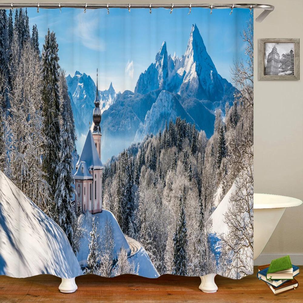 Nature Forest Landscape Shower Curtains Bathroom Curtain Frabic Waterproof Polyester Scenery Bath Curtain with Hooks