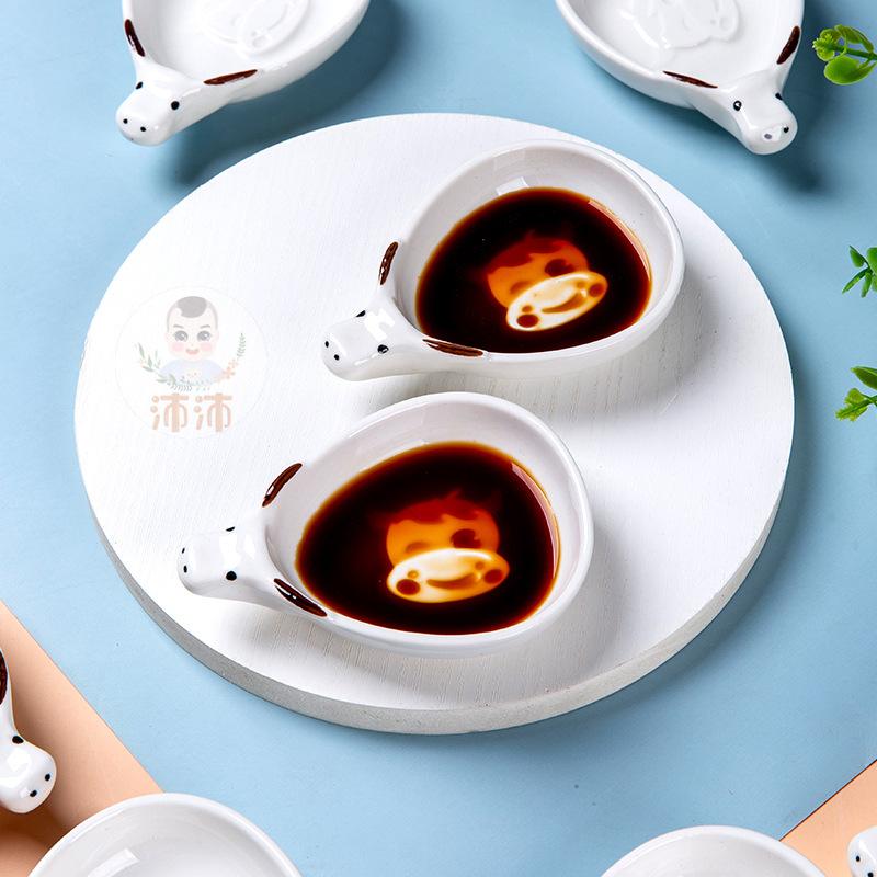 Embossed Cartoon Small Saucer Ceramic Seasoning Dish Korean Calf Dipping Dish Home Creative Cute Sauce Plate Kitchen Tableware