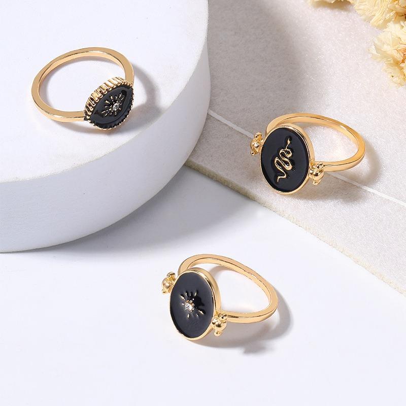 Vintage simple jewelry disc with diamonds, starry sun stacked ring set, snake-shaped electroplated women's ring.