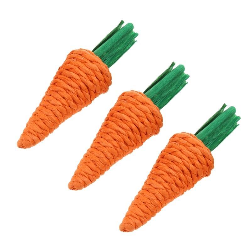 3x Carrot Hamster Chew Toy Rattan Cleaning Teeth Pet Cage Accessories for Hamster Chinchillas Rabbits Small Animal top sale