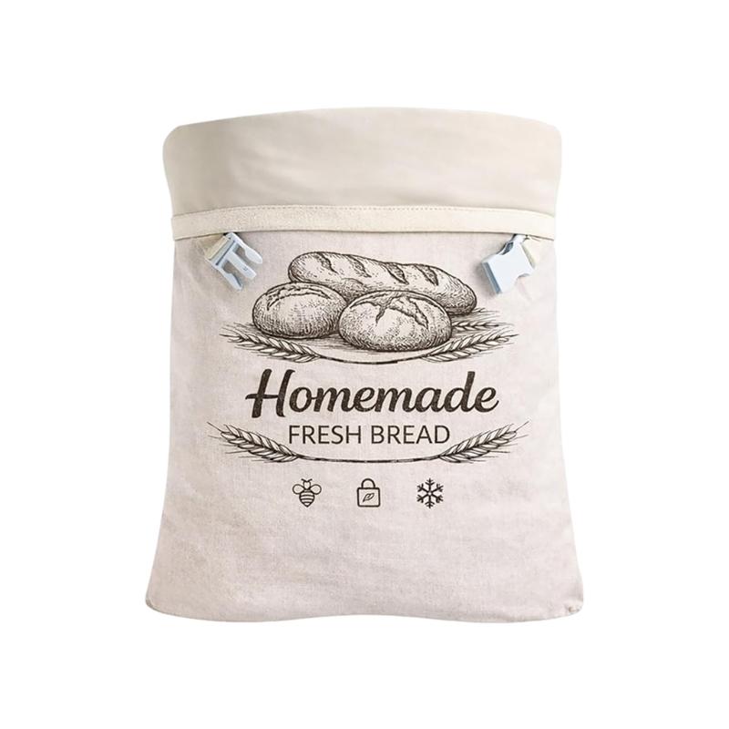 Washable Bread Storage Bag Cotton Outer Bag with Side Clip Closure for Countertop and Freezer Family Loaf Storage