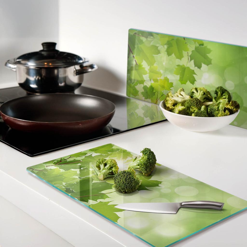 Tempered Glass Boards Set of 2 Chestnut Leaves 2x30x52 cm