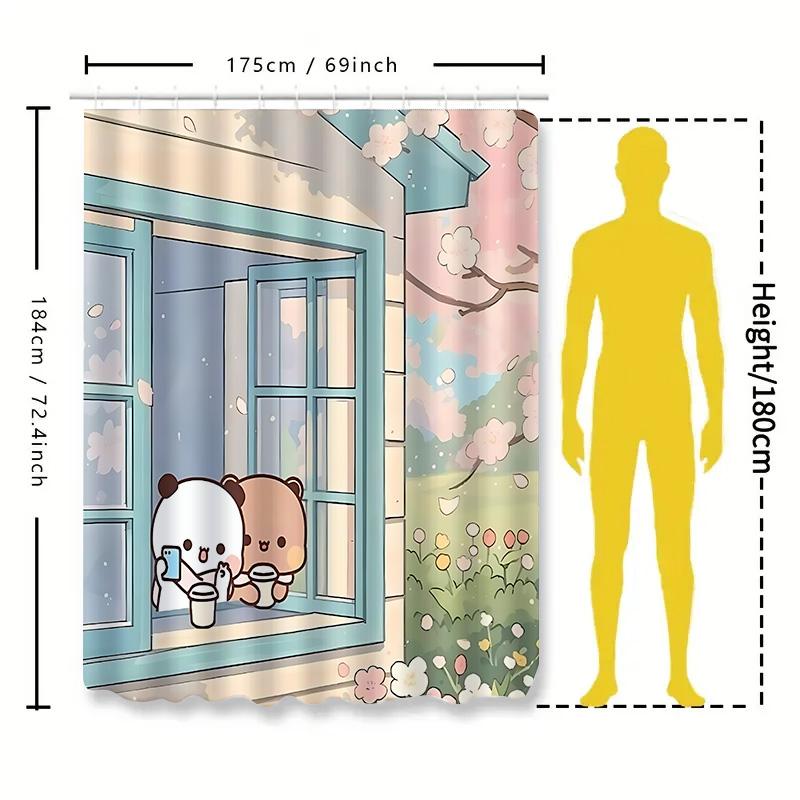 Cute Cartoon Animal Shower Curtain For Bathroom Decor - Whimsical Bears And Blossoms Design Waterproof Durable Elevate Space