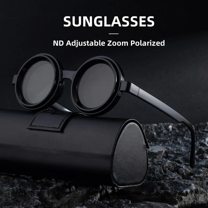 New Nd Adjustable Zoom Round Frame Sunglasses Neutral Outdoor Driving Fishing Steampunk Style Uv400 Sunglasses