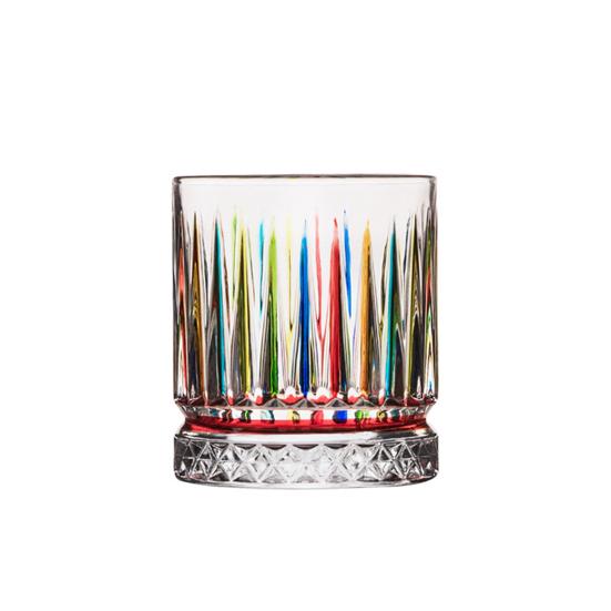 Hand Painted Colorful Glass Cup Striped Engraved Whiskey Tumbler Vintage Liquor Glasses S