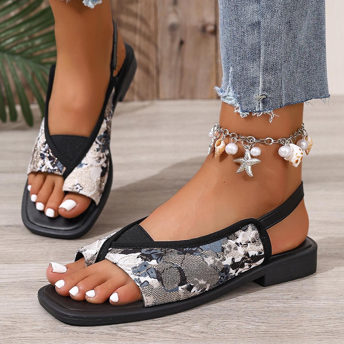 

Женские босоножки-римлянки большого размера с петлей для пальца, эластичной задней частью - европейский и американский стиль 35