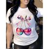 Round Neck Summer Comfortable Stretchy Fabric Casual Outings Wear Women's Casual Short Sleeve T-Shirt Vibrant Cherry Breathable