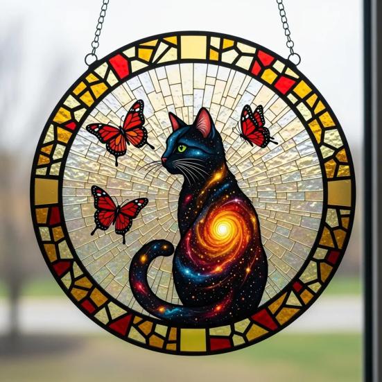 Katt Sommerfugl Solfanger Hengepynt Innendørs Utendørs Hjem Hage Vegg Vindu Henger Farget Glass Akryl Ornament Anheng Kjæledyrelskere Gaver