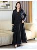 2026 Spring Plus Size Women's V-Neck Long Sleeve Slimming Wide Hem Dress