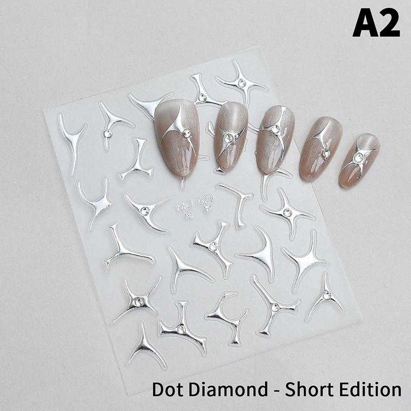 Irregular Bronzing Lines French Nail Art Stickers Silvery Graffiti Stripe Design Self Adhesive Decals Geometry Line Sliders