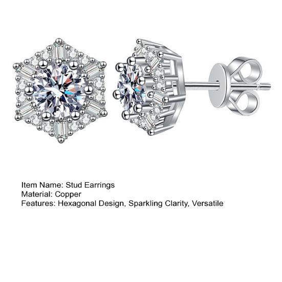 1 Pair Stud Earrings Hexagonal White Cubic Zirconia Geometric Shape Ear Studs Hexagonal Geometric Earrings Jewelry Gift