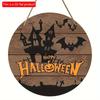 2D Flach 20*20cm, Halloween Heimdekoration, Frohes Halloween, Burg Holz Rundes Logo, für Zuhause, Café, Garten, Schlafzimmer, Bar Dekoration.