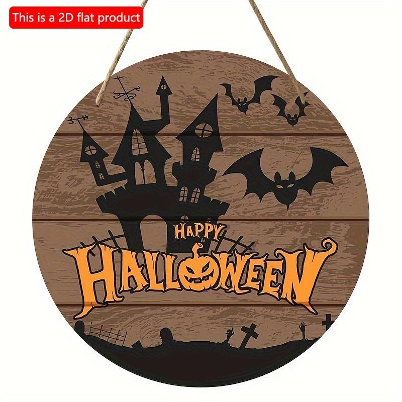 2D Flach 20*20cm, Halloween Heimdekoration, Frohes Halloween, Burg Holz Rundes Logo, für Zuhause, Café, Garten, Schlafzimmer, Bar Dekoration.