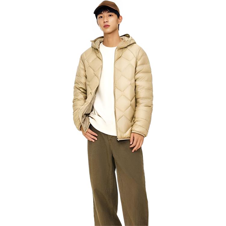 Anta Comfortable Casual Simple Hooded Loose Lightweight Down Jacket Men Outerwear Cream-Coffee 152447955-1