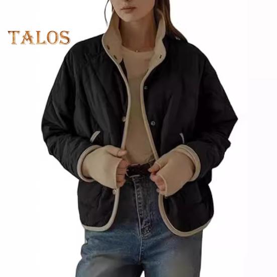 

Женское осенне-зимнее пальто с застежкой на пуговицы, высоким воротником, тонкими подкладками, длинными рукавами, кардиганом, курткой с карманами, повседневной одеждой, верхней одеждой для работы на открытом воздухе L чёрный