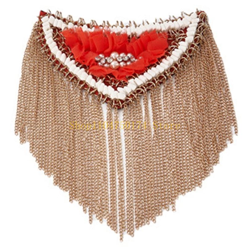 Metal Tassels Chain Epaulettes Uniform Shoulder Badges Artificial Pearls Beaded Epaulet for Party Costume Accessories Top Sale