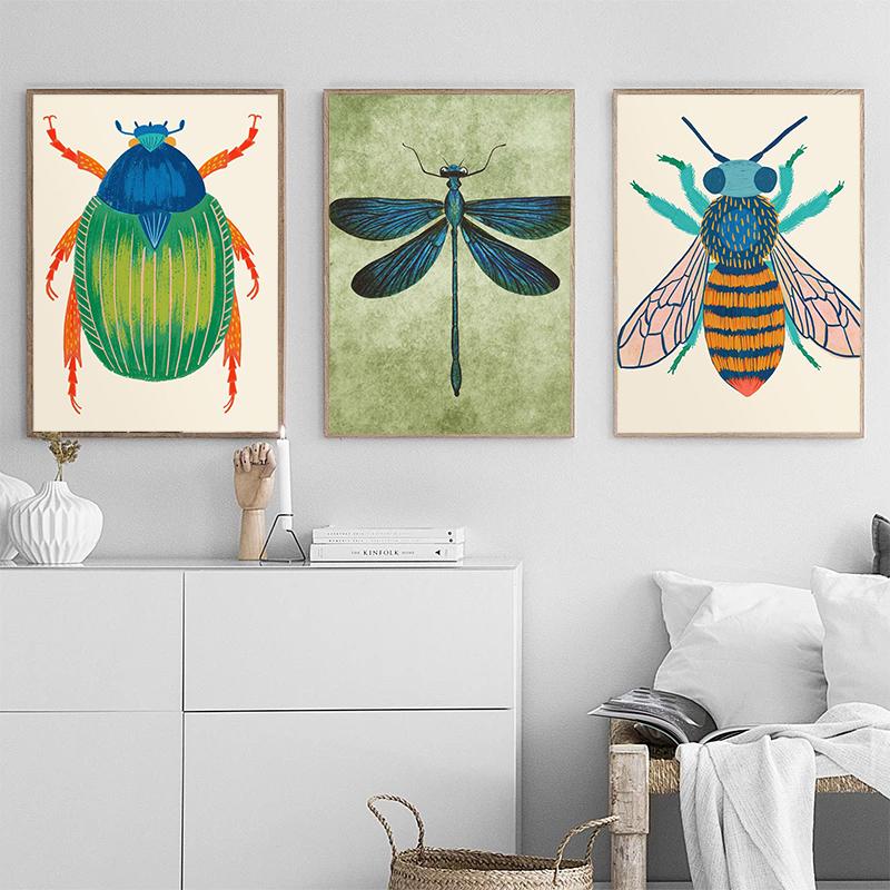 Interesting Retro Natural Cartoon Insect Art Poster Canvas Printing Living Room Bedroom Children's Room Home Decoration Gift