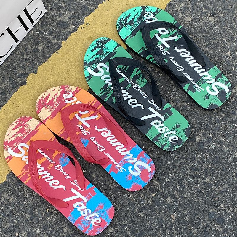 New graffiti flip-flops men's summer fashion outer wear men's foot pins non-slip slippers trendy beach sandals