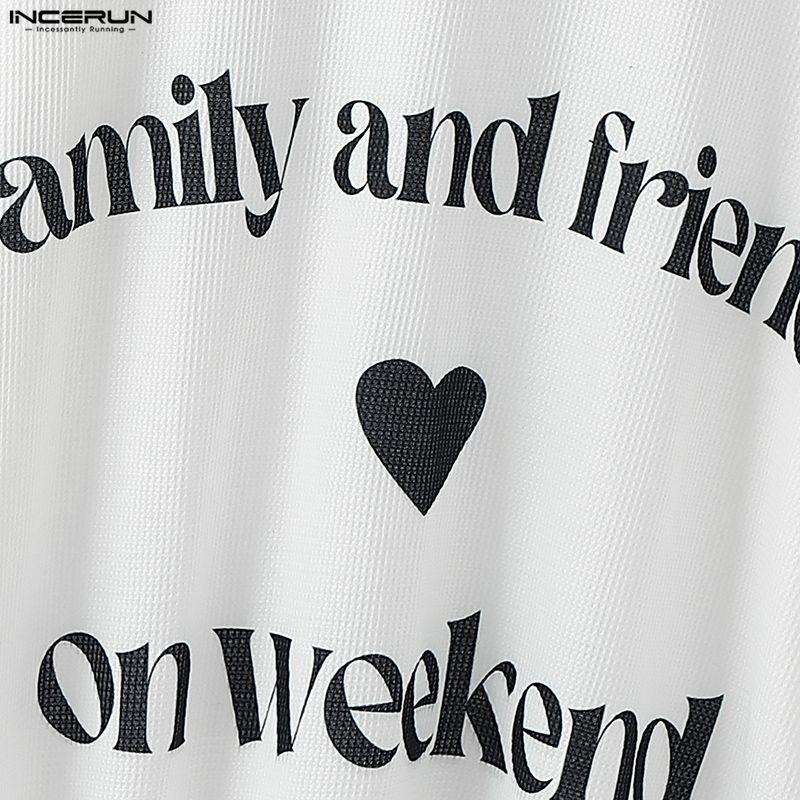 INCERUN Men Round Neck Long Sleeve Letter Print Casual Loose T-shirts Tops