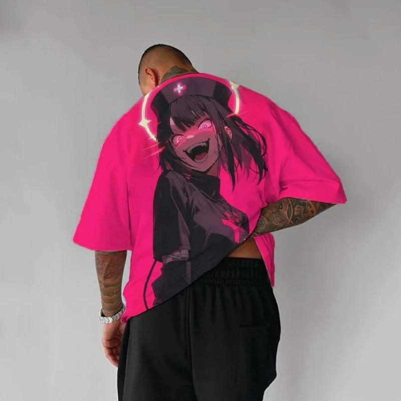 Men's T-Shirt Summer Fashion Anime Character Tee 3D Sexy Beauty Print Street Trend Top Loose Oversized Short Sleeve T Shirt