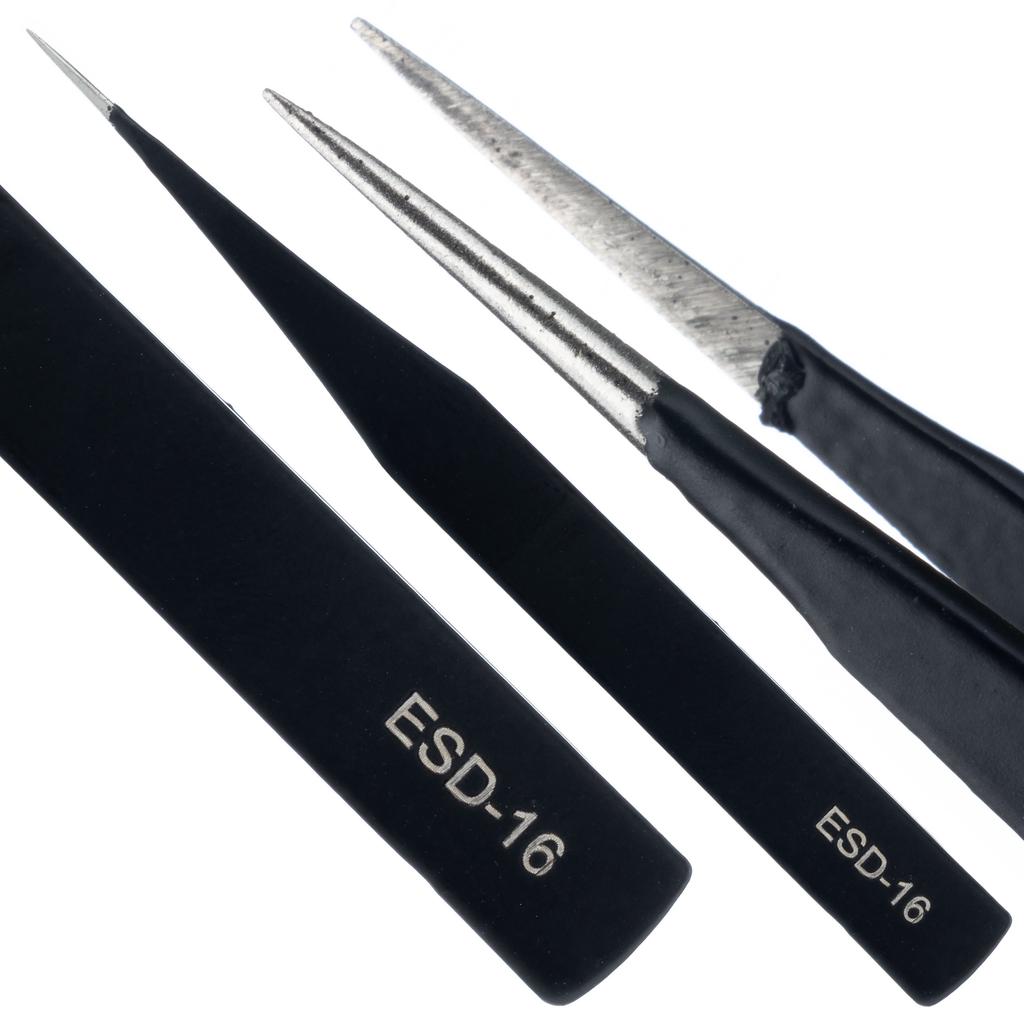 Rosfix Set of 10 Precision Tweezers In a Case – Acid Resistant | Hardened Tips | Anti-magnetic and Precise
