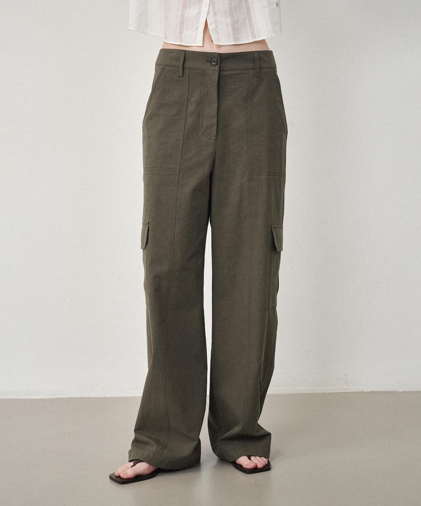 OSTKAKA Wide Cotton Cargo Pants Khaki