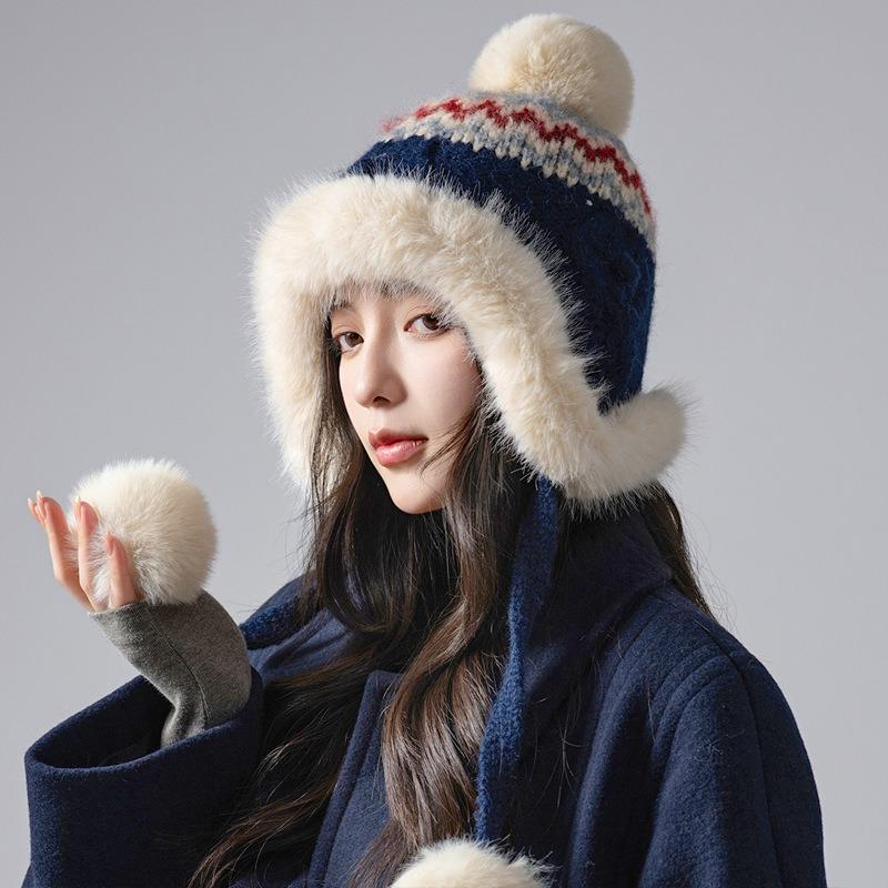Women S Thick Fleece Warm Knit Lei Feng Hat For Winter Autumn Travel