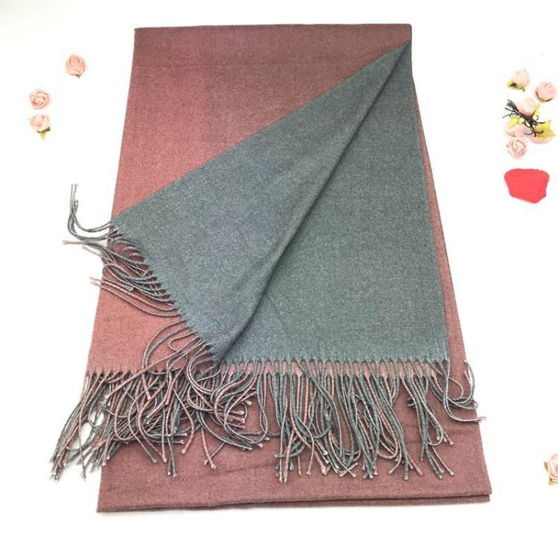 Solid color versatile imitation cashmere men's and women's winter thickened warm double-sided two-color shawl fringed scarf