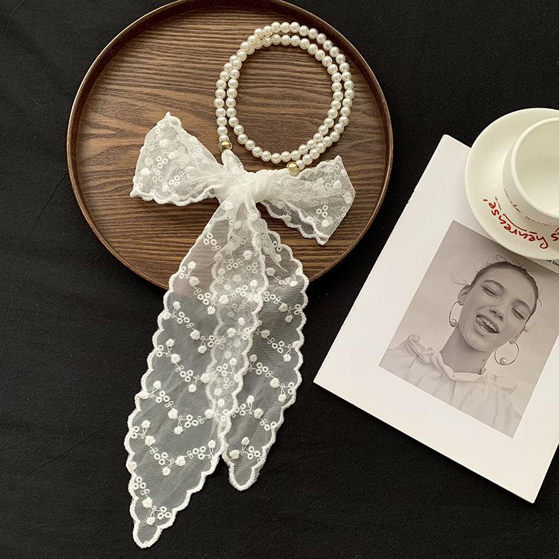 New Retro Lace Silk Scarf Long High-end Versatile Decorative Streamer Headband Multi-functional Scarf Headband Headwear