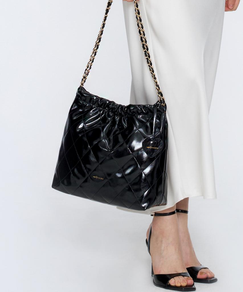 Studio Saera Feminine Quilted 2-Way Chain Shoulder Bag H24H1023 Black