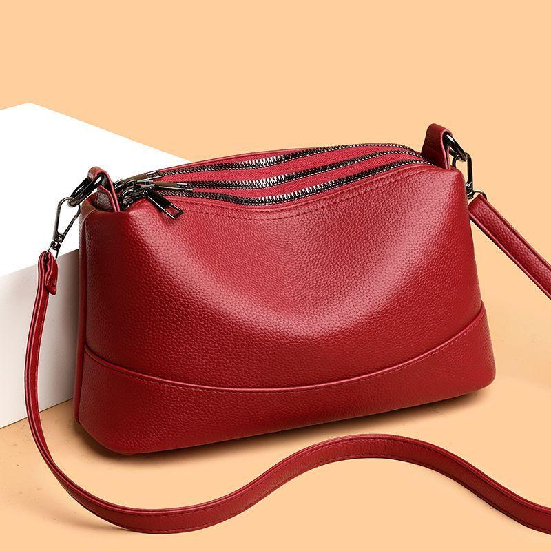 Premium bag women's new soft leather multi-layer zipper light luxury simple large capacity shoulder messenger bag