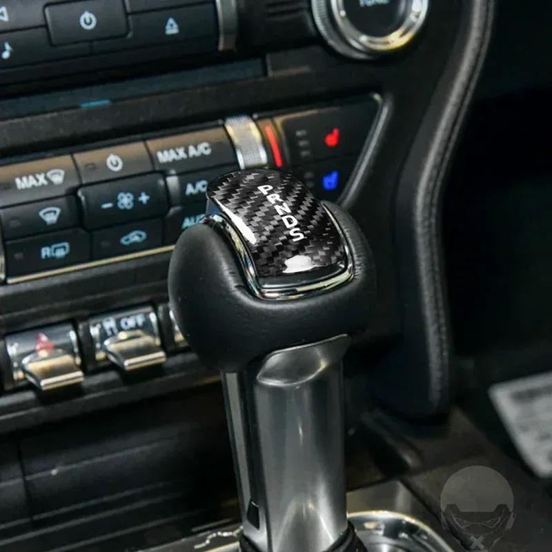 New Black Red Carbon Fiber Car Gear Shift Head Knob Cover Trim For Ford Mustang 2015 2016 2017 2018