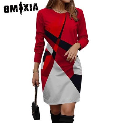 Women's Fashion Spring Autumn Long Sleeve O-Neck Casual Dresses