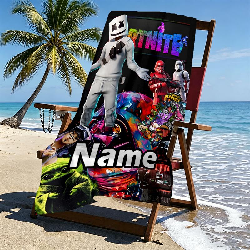 Custom Name Personalized Game Fortnite Print Beach Towel, for Trip Camping Beach Party Home Decor, Birthday Gift for Family & Friends