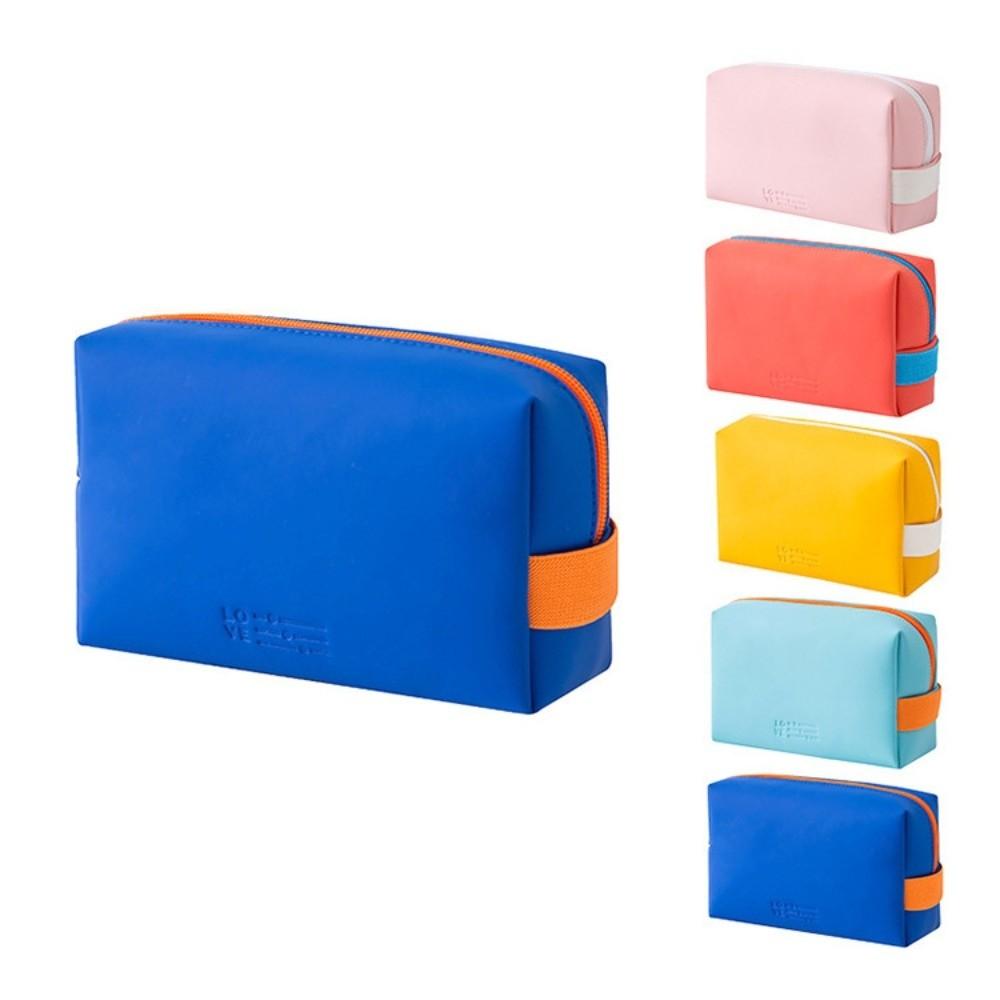 Large Capacity Cosmetic Bag PU Leather Multifunctional Design Toiletry Storage Bag Candy Colors Waterproof Travel Makeup Bag